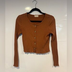 Altar'd State Rust Brown Button-Down Ribbed Top